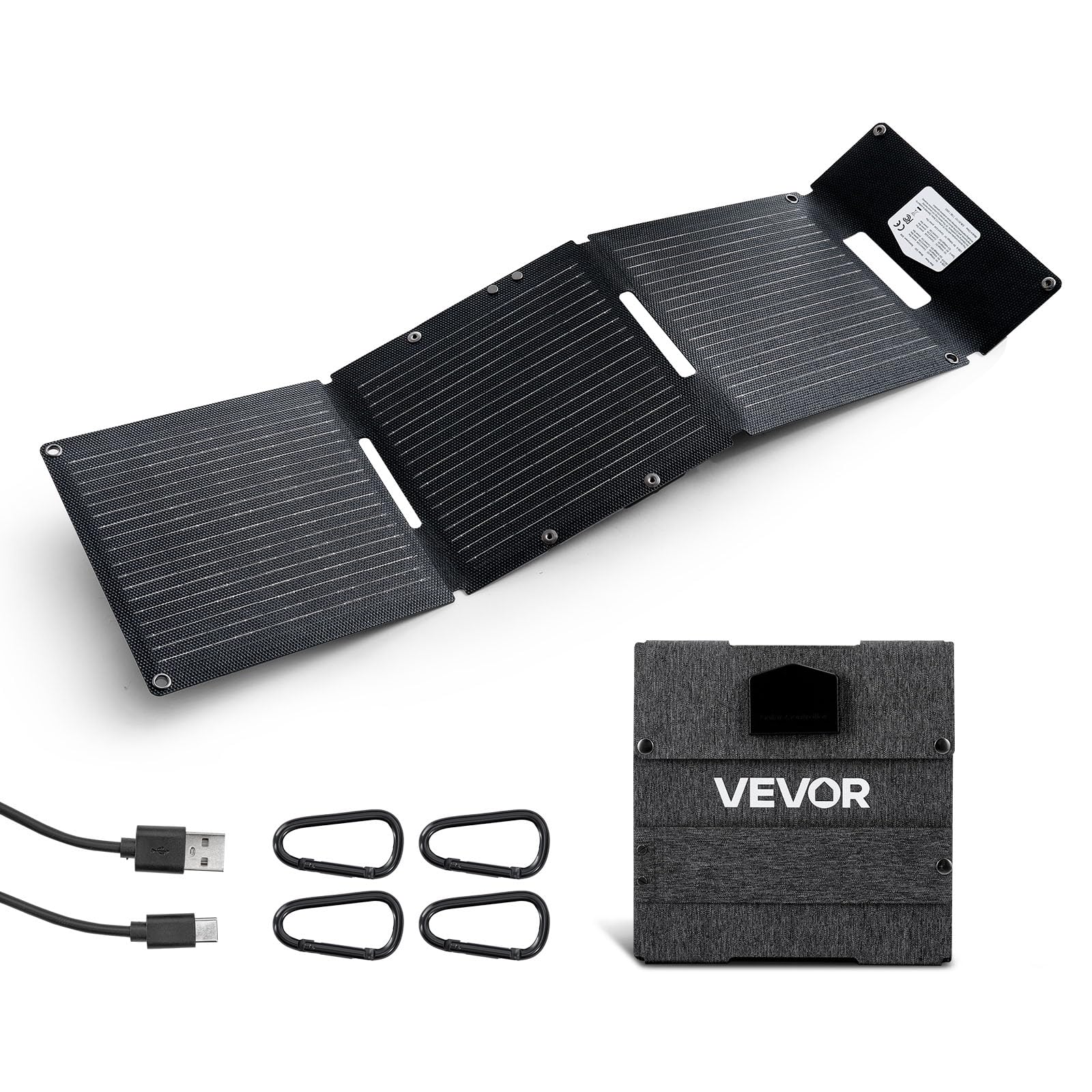 VEVOR Caricabatterie Solare Pieghevole 30 W, Pannello Fotovoltaico Monocristallino di Tipo N, Caricatore Solare Portatile con Pannello Porte USB Type-C per Zaino Campeggio Escursionismo Pesca