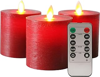 Kitch Aroma Flameless Candles Flickering Candles Burgundy Red Color Decorative Battery Flameless Candle Classic Real Wax Pillar With Dancing LED Flame with Remote Control
