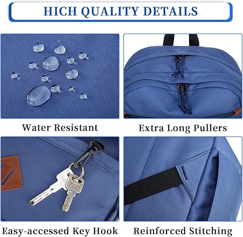 Miniatura 4 de RAVUO Mochila escolar ligera para hombre, con 2 compartimentos, mochila clásica básica para mujeres, adolescentes, niños y niñas, Azul, Casual