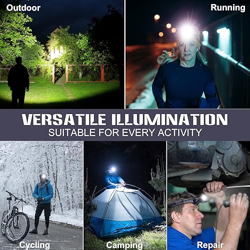 Miniatura 7 de Linterna de cabeza LED recargable, 90,000 lúmenes, superbrillante, con zoom, impermeable, ajustable a 90°, para adultos, para trabajo, ir de