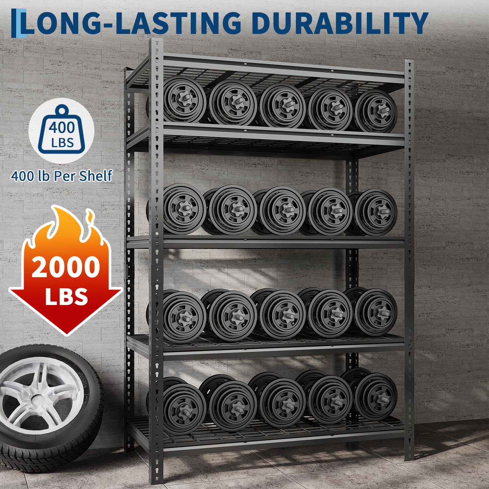 Scaffalatura per garage, 997,9 kg, scaffalatura regolabile in metallo, resistente, 5 ripiani in metallo, per garage, cucina, dispensa, magazzino, cantina, 91,4 x 40,6 x 182,9 cm (larghezza x