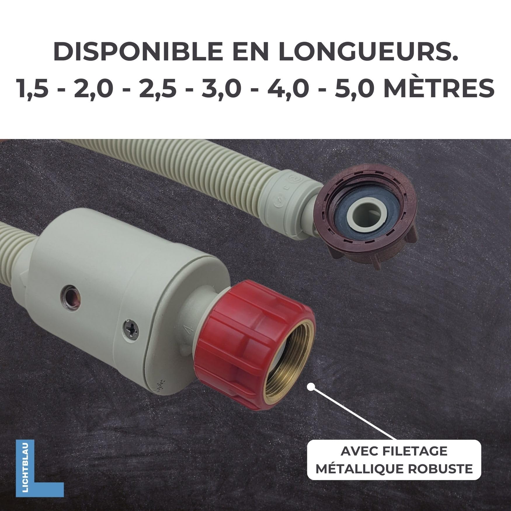LICHTBLAU Tuyau Aquastop 4,0 m – Tuyau d'arrivée d'eau de sécurité pour lave-linge & lave-vaisselle – 3/4 pouce filetage métallique – Soupape de sécurité Aquastop – Certification VDE