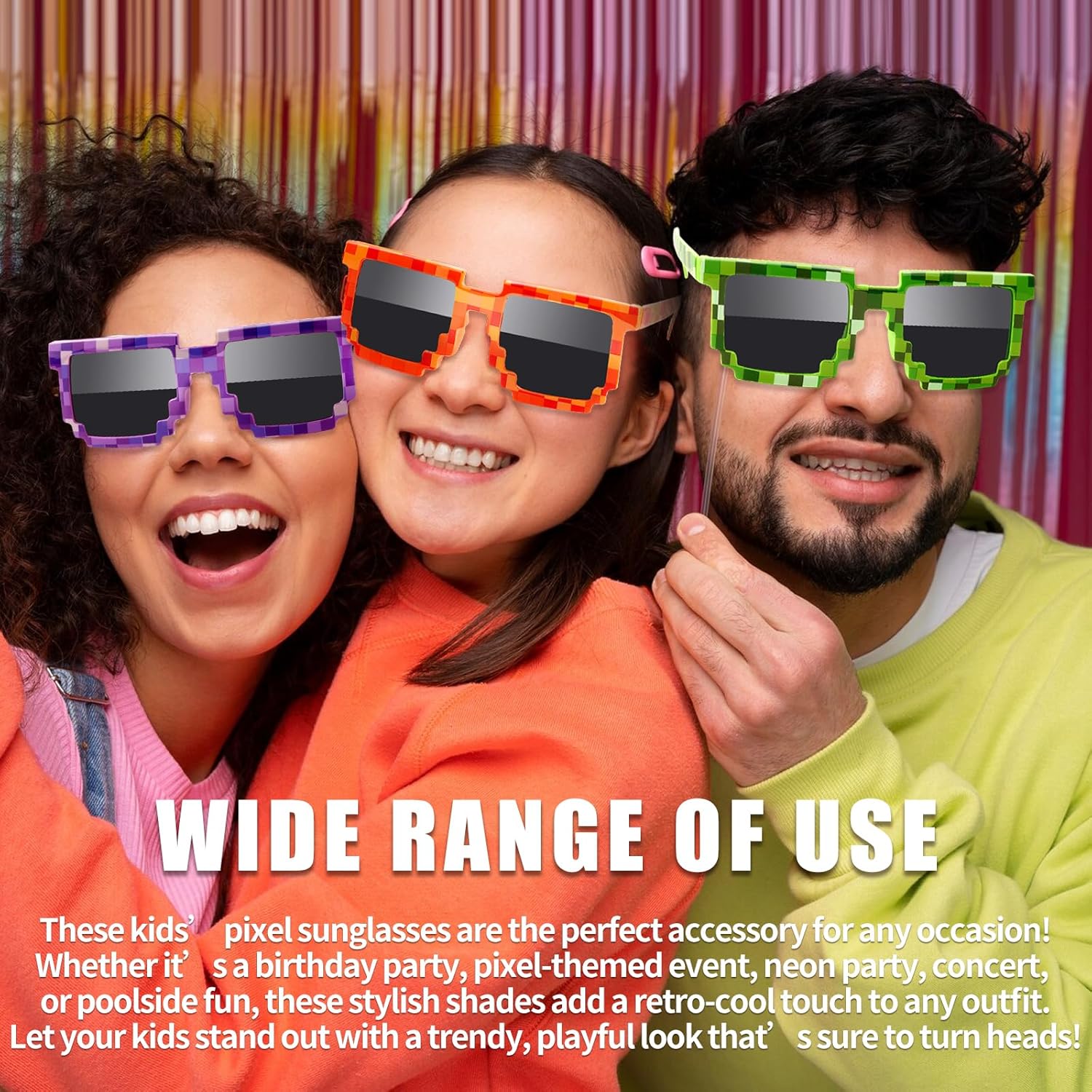 Pixel Sunglasses 12 Pairs Colorful Glasses for Kids and Adults, Party Favors for Birthdays and Game Events