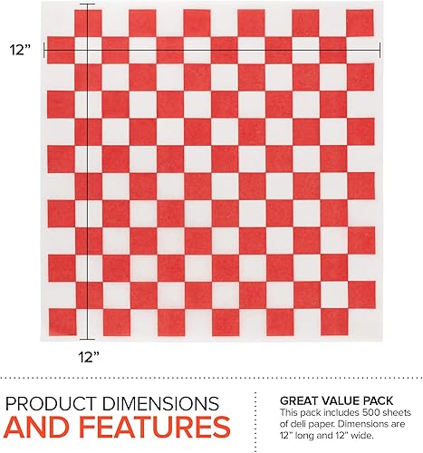 Miniatura 2 de Hojas de papel Deli (500 unidades) de 12 pulgadas, cuadrados, cuadrados, resistentes a la grasa, perfecto para puestos de concesión, carnaval, Papel