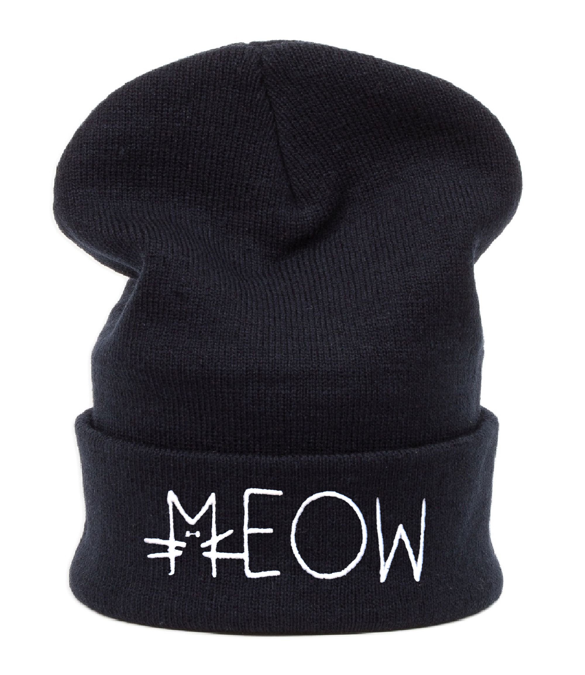 Morefaz Men' Women Winter Warm Beanie Hat Meow Oversized Baggy Cap Unisex MFAZ Ltd (Black)