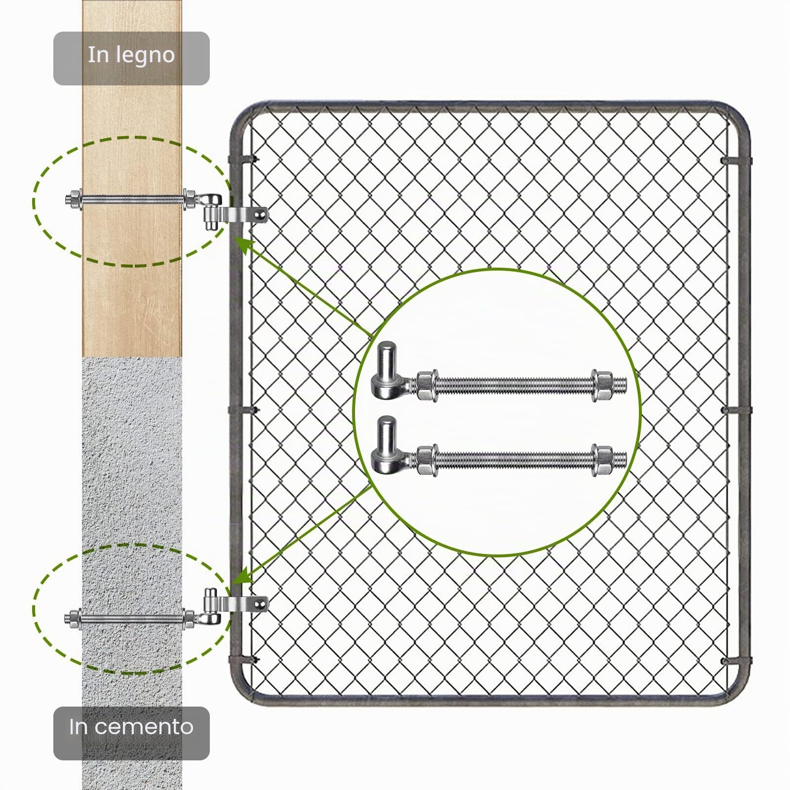 Insaga J Bolt, 2 cerniere per cancello, in acciaio inox 304, M12 x 20,3 cm, vite per cancello da 1,6 cm, per recinzioni in rete metallica, fattoria, recinzione in legno, vialetto, supporta fino a 227