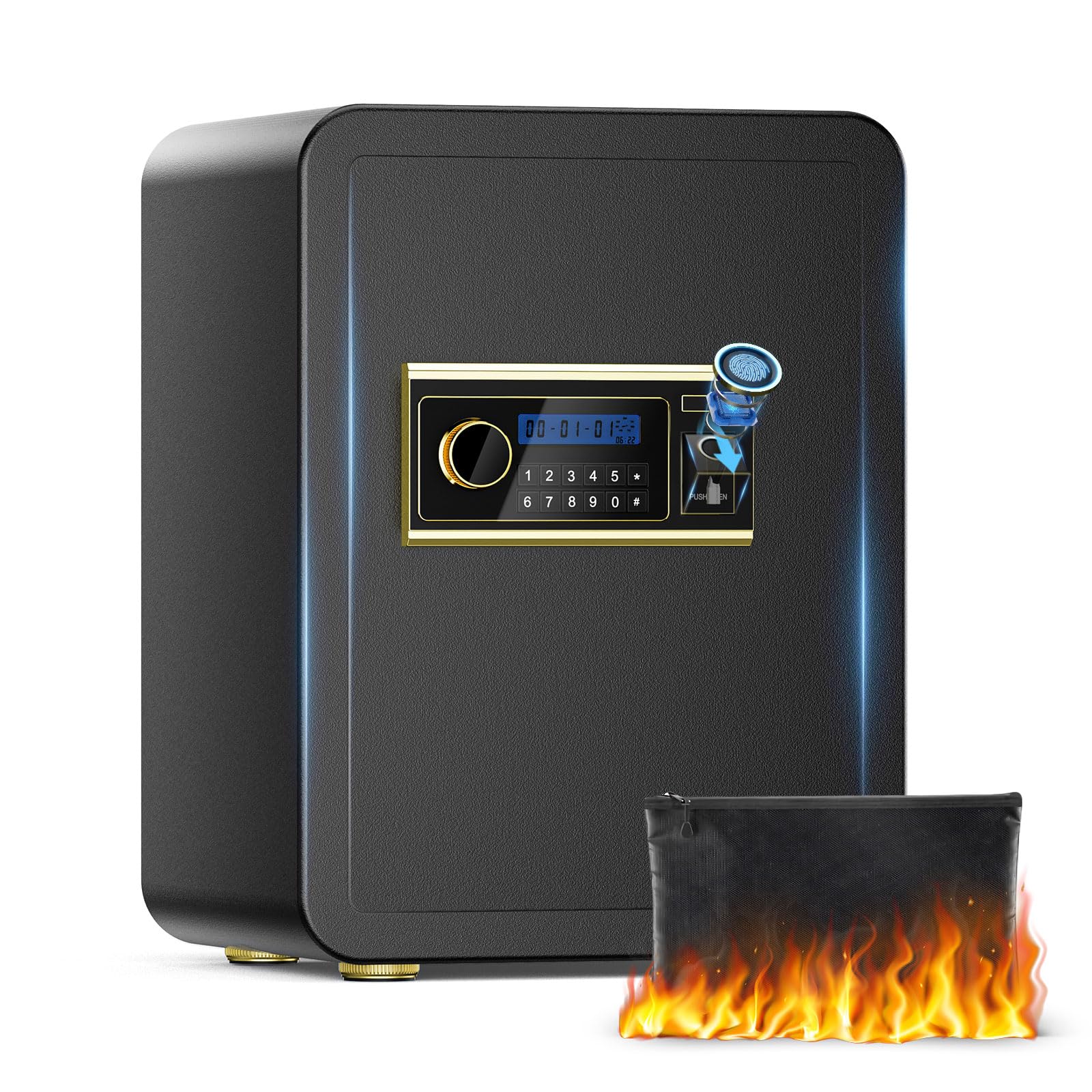 2.25 Cub Biometric Safe Box, Quick-Access Security Fireproof Home Safe with Fingerprint Lock & Digital Keypad, Safes Fireproof Waterproof for Money Jewelry Document