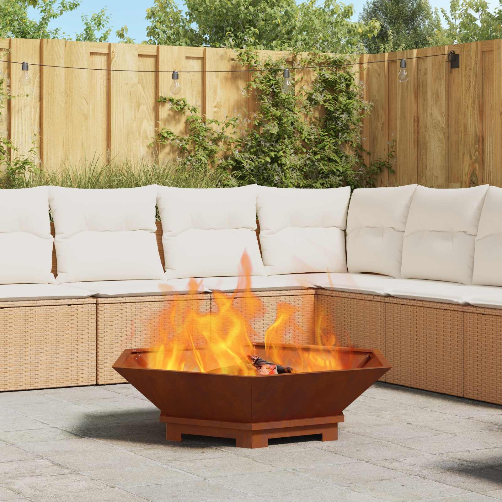vidaXL Hoguera Marrón 100 x 100 x 28 cm Acero autopatinable, Hogares de Fuego portátiles, Asar, Modernos, Quema Madera, Ideales para el jardín, Resistentes a la corrosión