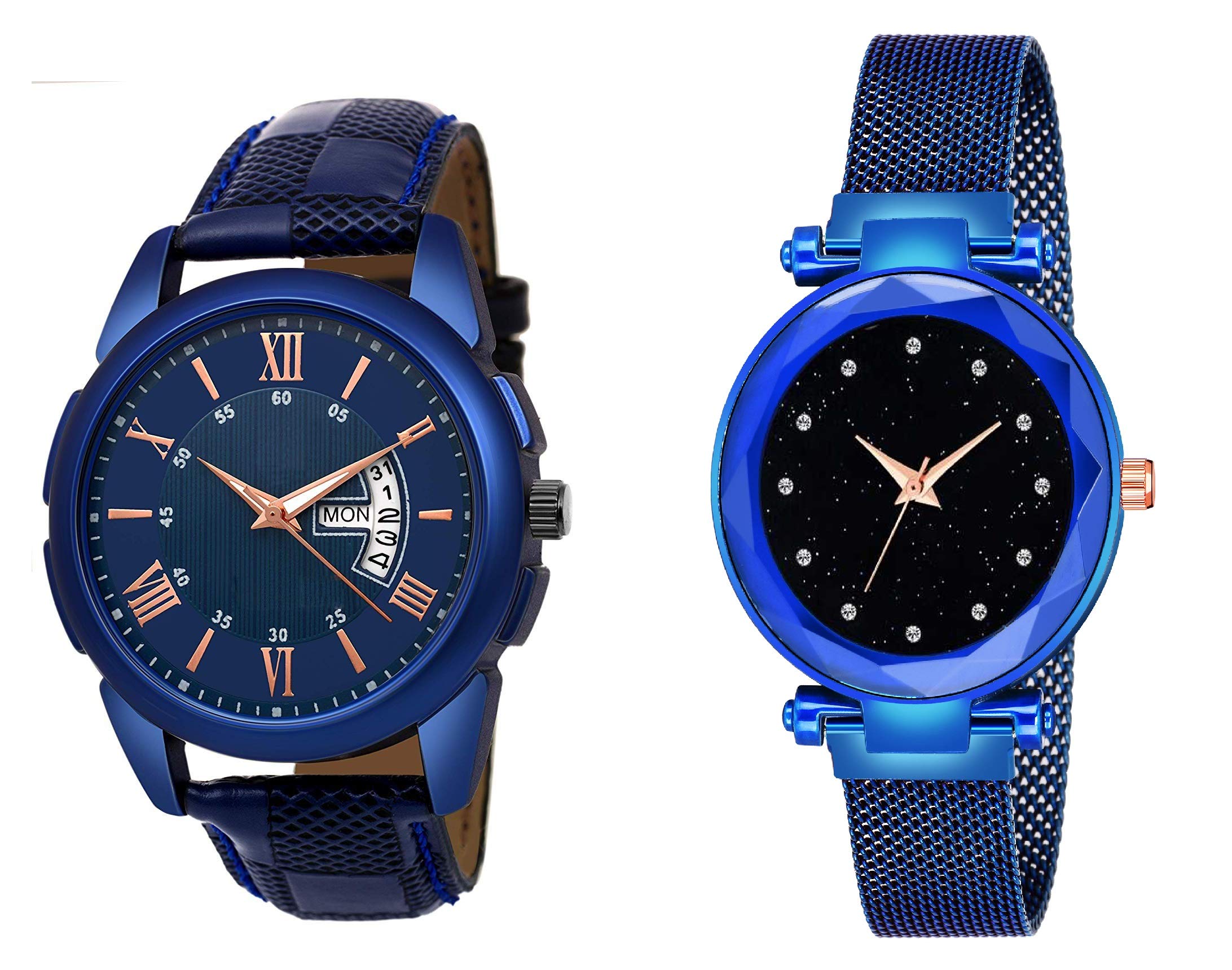 KIARVI GALLERY Blue Dial Day Date Display and Blue Luxury Mesh Magnet Buckle Starry with Magnetic Metal Strap Analog Watch - for Couple (B0852PX867) Amazon Price History, Amazon Price Tracker