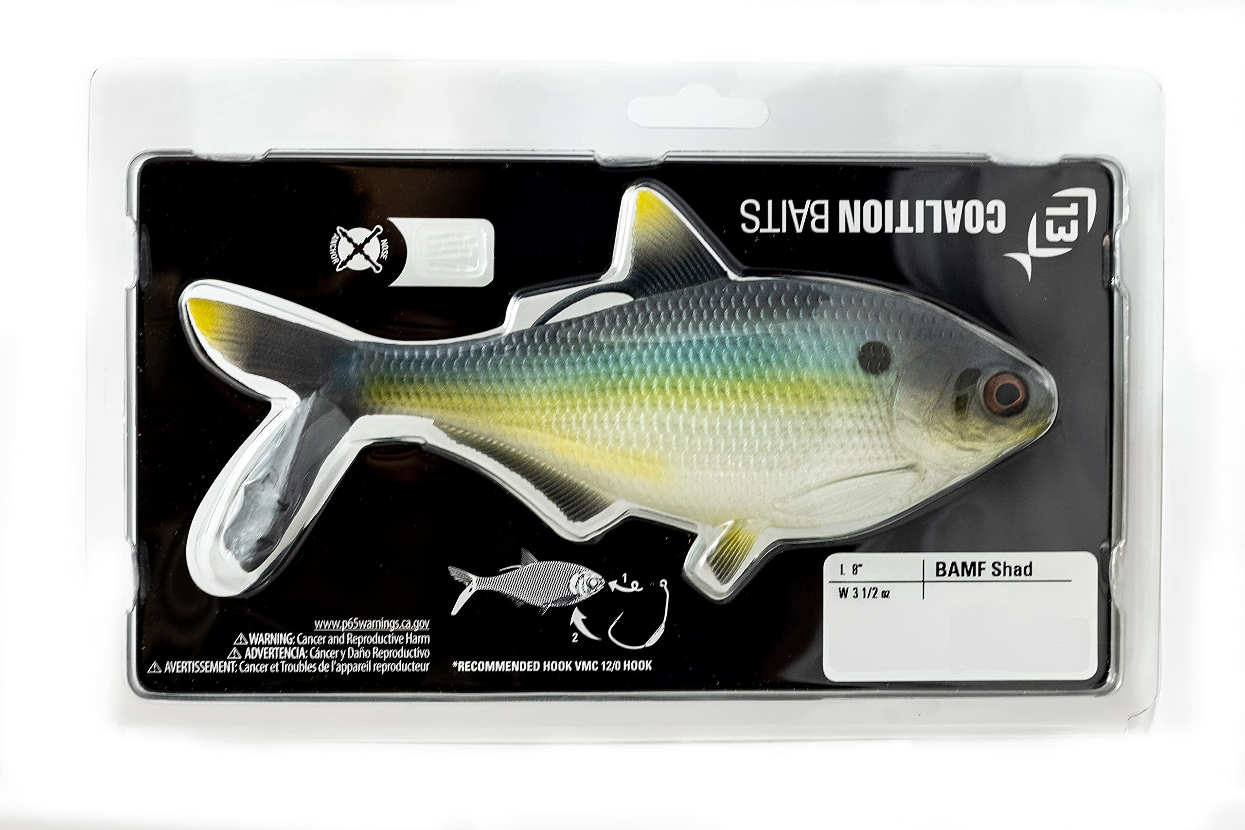 13 FISHING BAMF Shad Soft Plastic Swimbait - 8" 3oz, Silver Shad Color, Wedge Tail Action For Bass Fishing