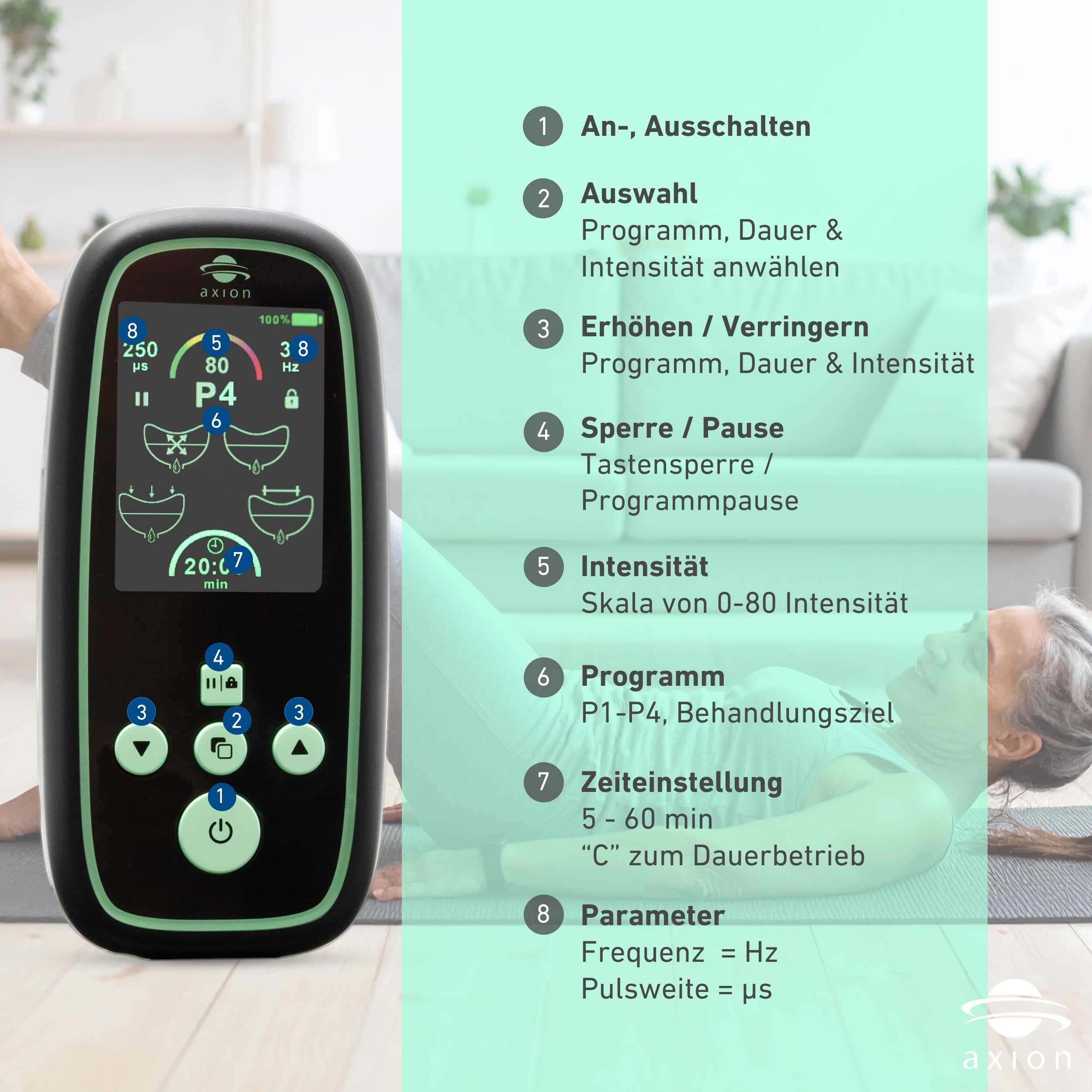 axion® Stim-Pro I-3000 Beckenbodentrainer - Frau mit Vaginalsonde gegen Inkontinenz I 4 EMS Programme, 80 Intensitätsstufen, USB-C Akku, Timer & Speicher I Zertifiziertes Medizinprodukt nach MDR | Mit Vaginalsonde gegen Inkontinenz. 4 EMS Programme, 80 In