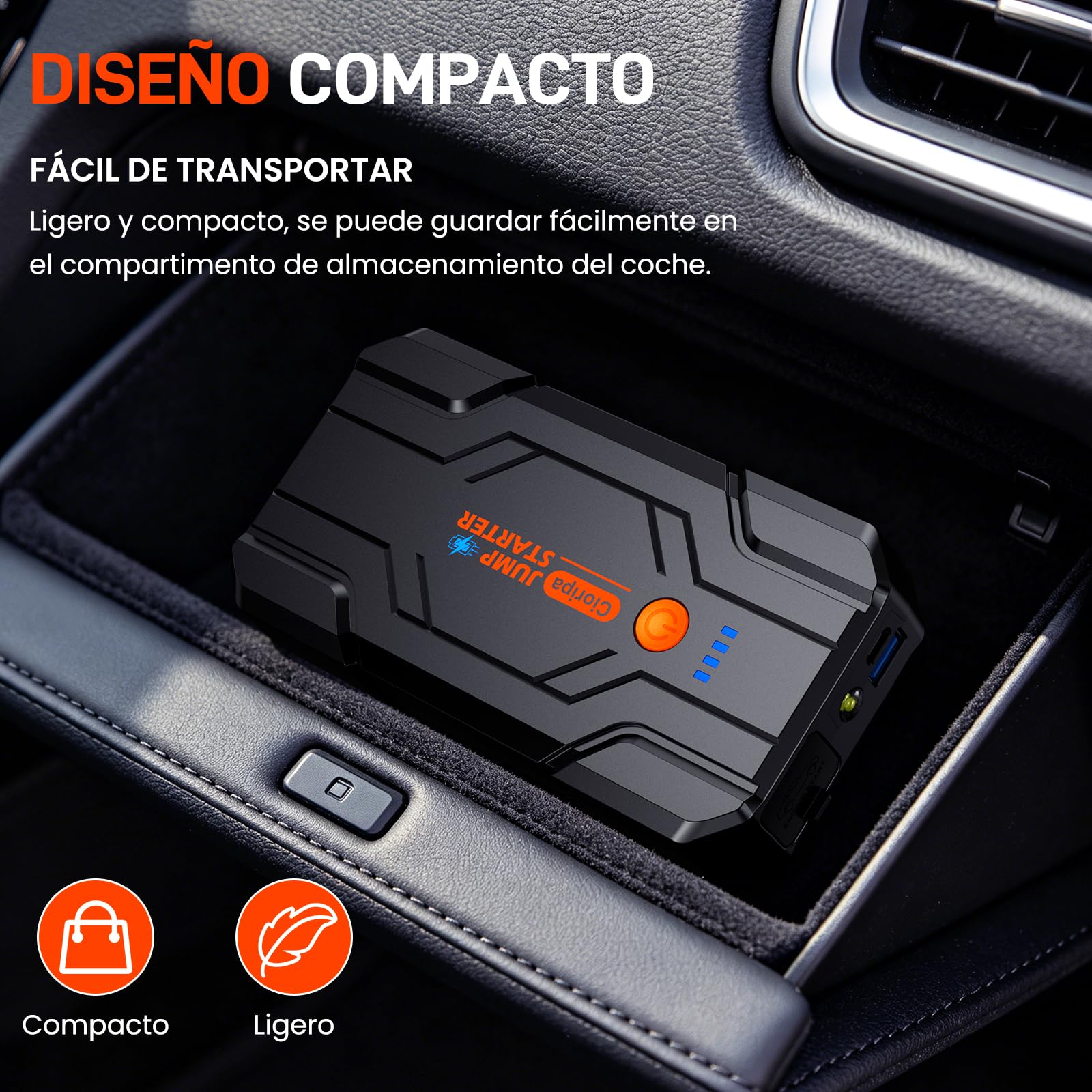 Arrancador de Baterias de Coche 𝟏𝟒.𝟖𝐕- 𝟖𝟎𝟎𝟎𝐀 Jump Starter para Motor 9.0L Gas o 8.5L Diesel, Power Bank Portátil con Carga Rápida QC3.0, Linterna LED y Pinzas Inteligentes