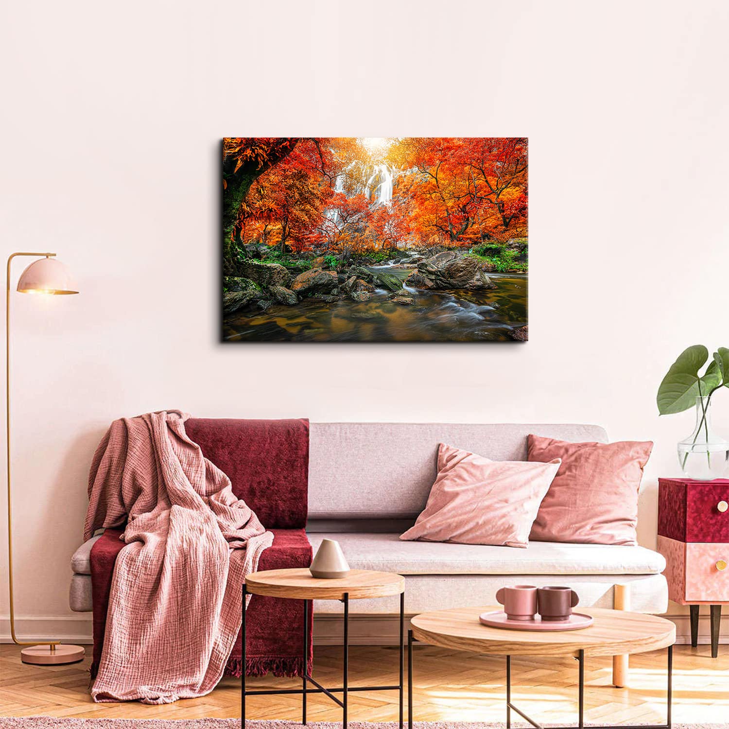 Large Forest Wall Art Forest Sunset Canvas Pictures Red Leaf Trees Landscape Canvas Artwork Contemporary Nature Picture For Living Room Bedroom Home Office Wall Decor Framed Ready To Hang 20" X