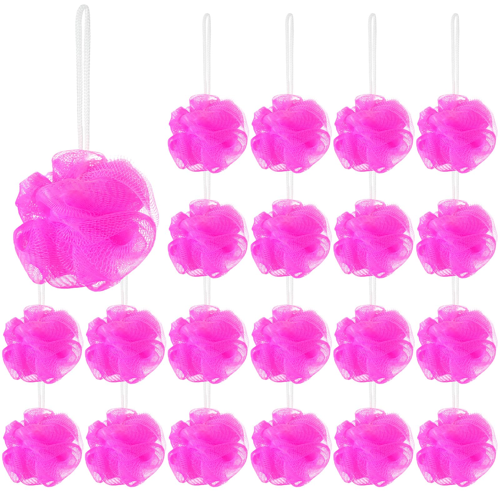 Shellwei 24 Pcs 3 Inch Mini Loofah Travel Size Bulk Shower Sponge Pouf Mesh for Women Kids Men Exfoliating Body Scrubber Baby Shower Favor(Rose Red)