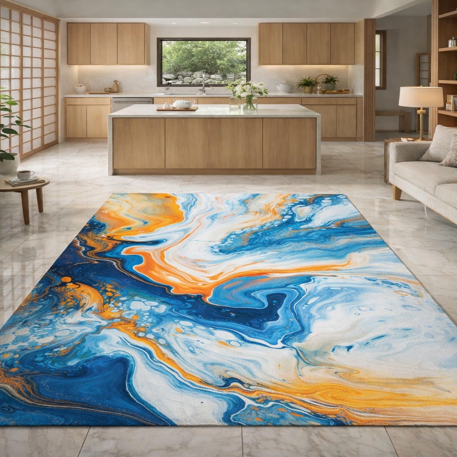 Tapis de chambre abstrait jaune et blanc pour illuminer votre salle de séjour