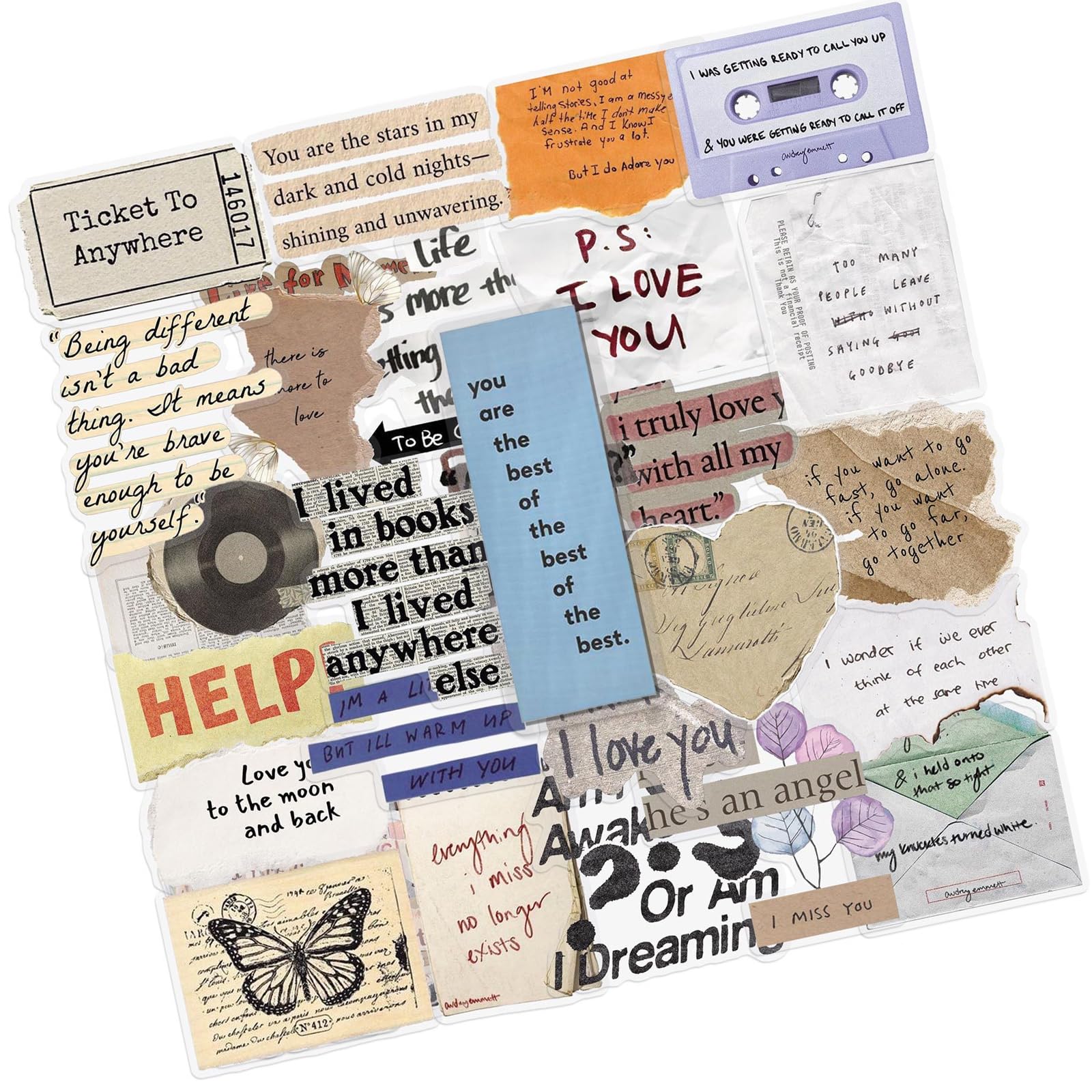 50Sheets Retro PET Sticker for Scrapbooking Journal Notebook Luggage Embellishment Old Clear Transfers