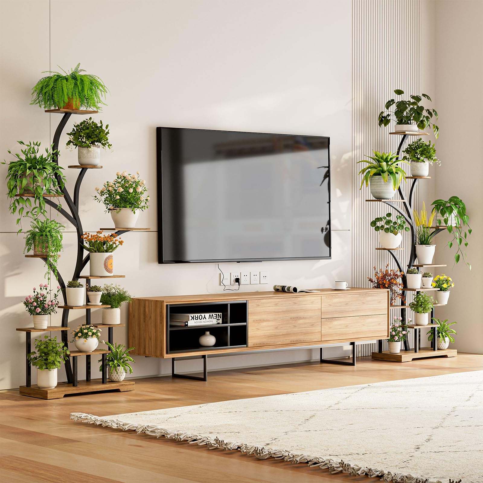 Étagère Plantes d’Intérieur à 11 Niveaux avec Lampes LED, Support Plantes en Métal 160 cm, Gain de Place pour 15–18 Pots, Coin Salon, Chambre, Balcon – Marron