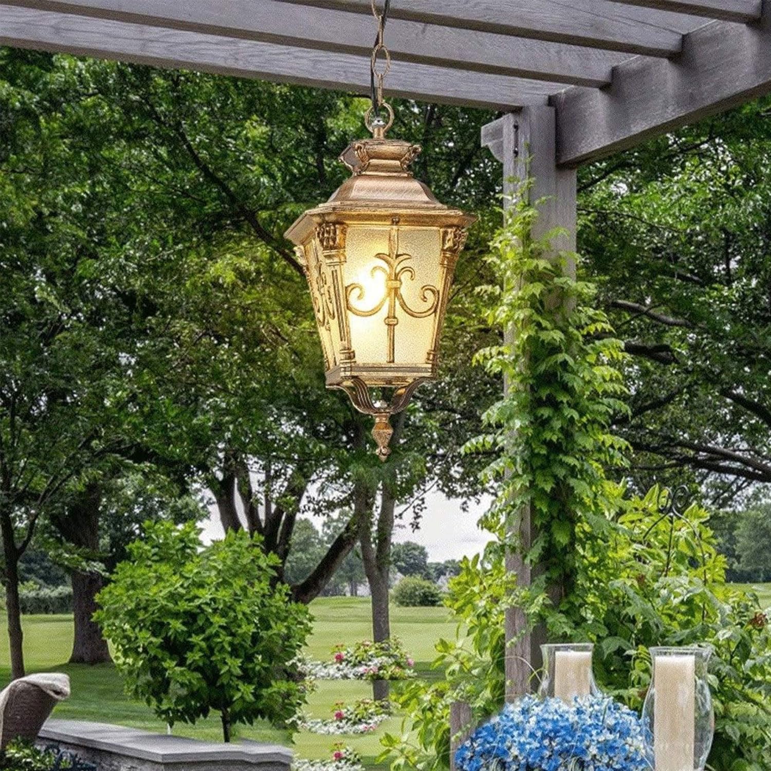 Lampade a sospensione for esterni impermeabili IP55 Lampadario a lanterna vintage for in alluminio Lampada da giardino rurale europea regolabile(18 * 37CM)