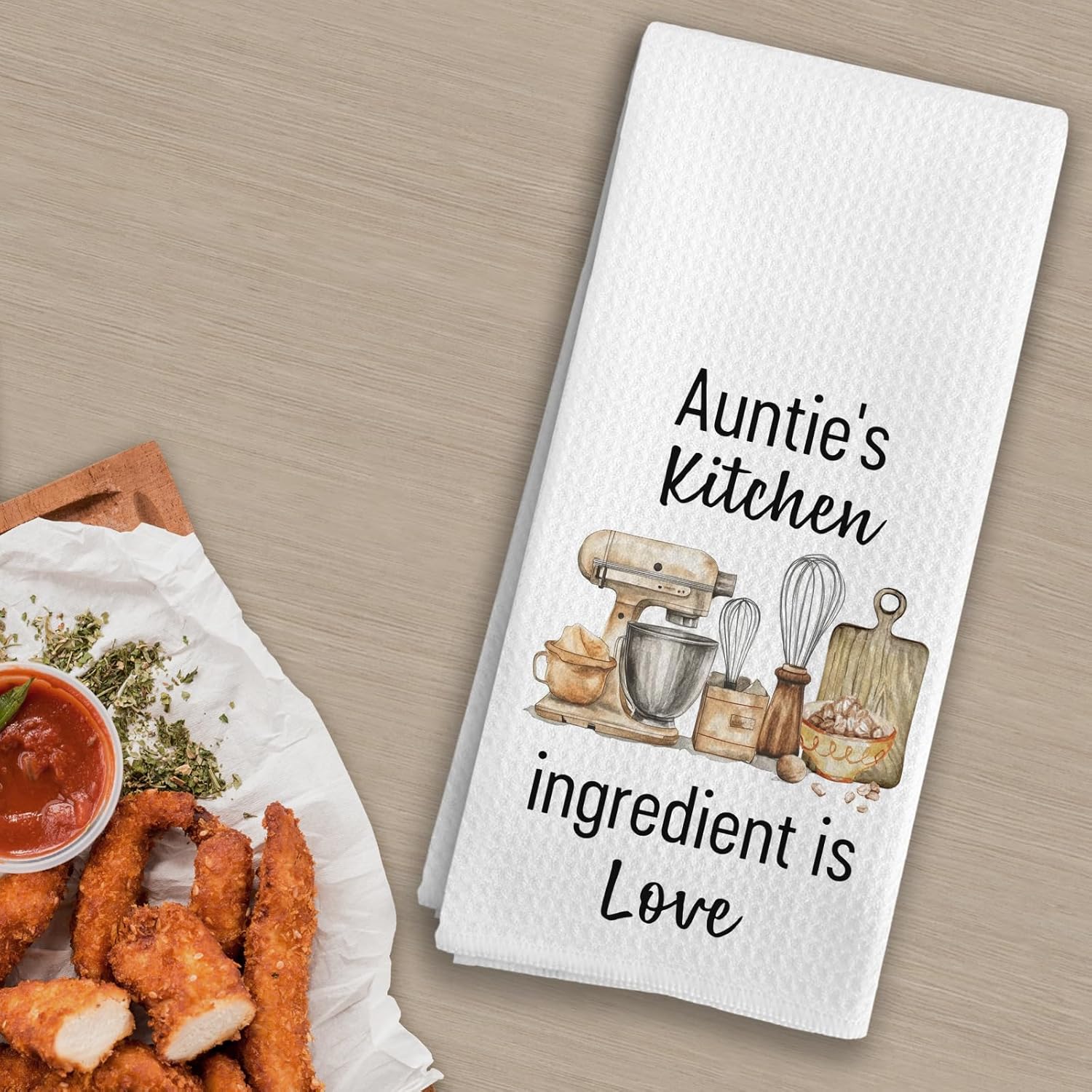 Auntie Gifts Kitchen Towels, Aunt Mother's Day Birthday Gifts from Nephew Niece Dish Tea Towels, Auntie's Kitchen Ingredient is Love Decorative Hand Towels, 16X24In - Image 3
