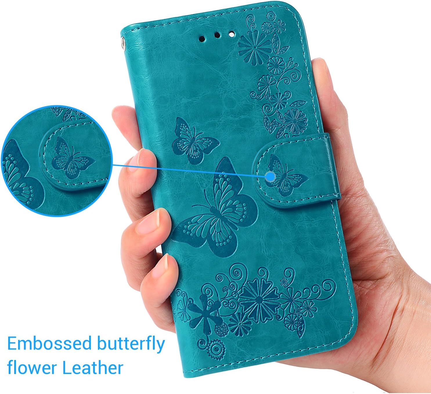 Compatible with iPhone 7 Case, iPhone 8 Wallet Case PU Leather Oil Wax Embossed Butterfly Magnetic Closure Flip Cover Detachable Wallet Card Holder Currency Slot for iPhone 7 & 8