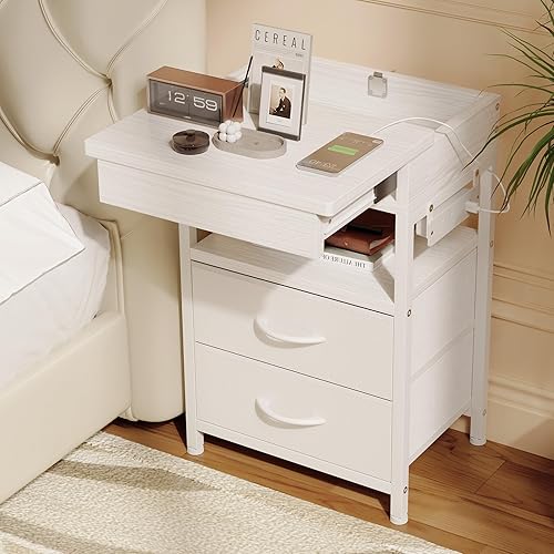 Nightstand Hidden Drawer Charging Table - Night Stand with Charger