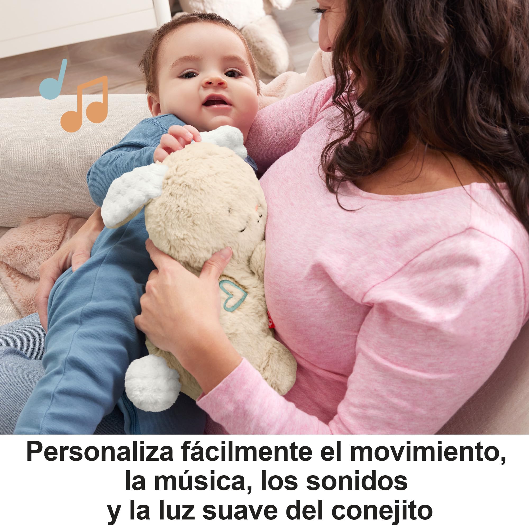Fisher-Price Conejito Hora de Dormir, Peluche para bebés Que Ayuda a relajar y calmar al bebé con Sus Movimientos rítmicos, Luces y música, Juguete Regalo para recién Nacidos, HXG97
