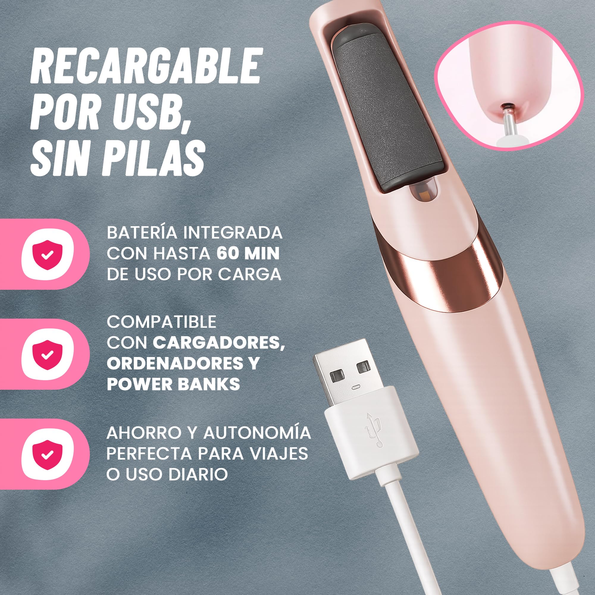 Lima Electrica Pies Durezas - Quita Durezas para Pies - Removedor de Callos - Pedicura Profesional para Pies - Pedicura Profesional para Pies Recargable con 2 Recambios con Luz Integrada.
