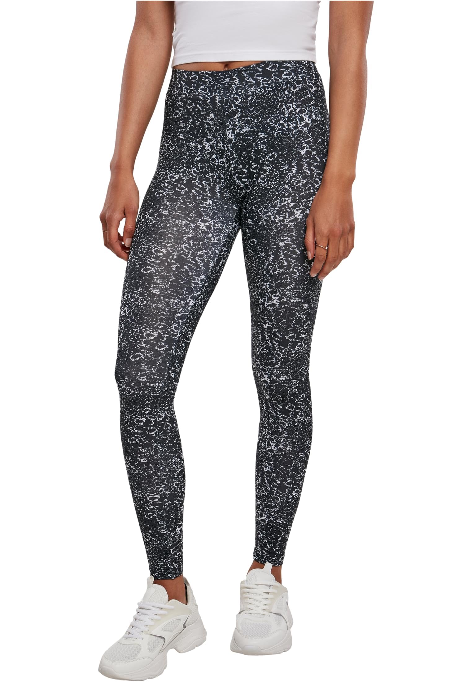 Urban Classics Women's AOP Leggings, Black/White, XS
