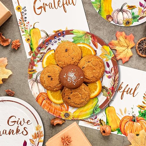 Miniatura 4 de Suministros de fiesta de vajilla de Acción de Gracias, el paquete temático de calabazas de otoño incluye platos llanos de 9.2 pulgadas, platos de