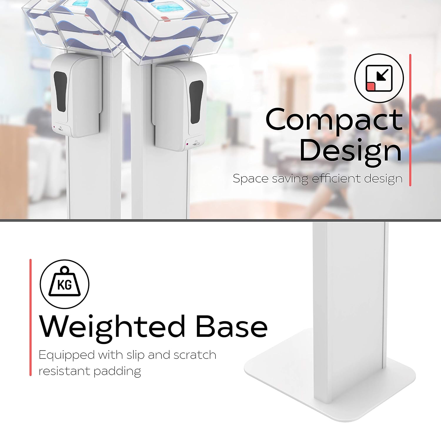 CTA Digital: Premium Locking Sanitizing Station Stand with Acrylic Glove & Mask Box, Contactless Soap/Hand Sanitizer Dispenser & Graphic Card Slot for Custom Branding, White (SAN-STT2W)