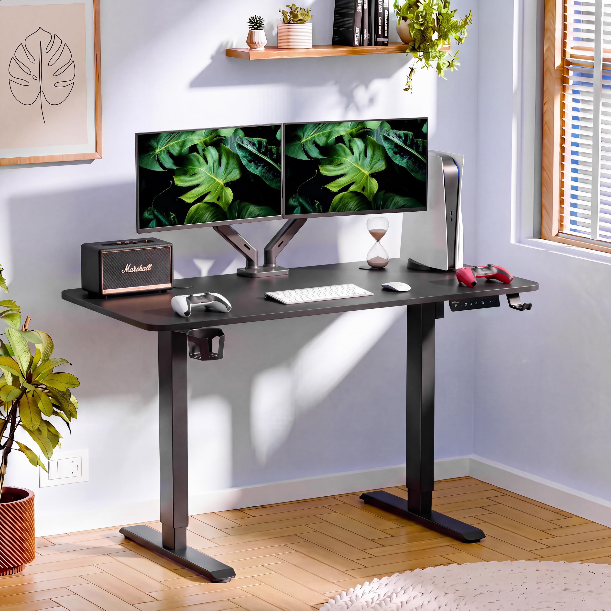 Ergo throne V ONE Electric Standing Desk with 1-Piece Solid Top | Heavy Duty Height Adjustable Computer Desk | 3 Memory Preset | 5 Year Warranty | for Home Office (Black, 140 * 60 CM)
