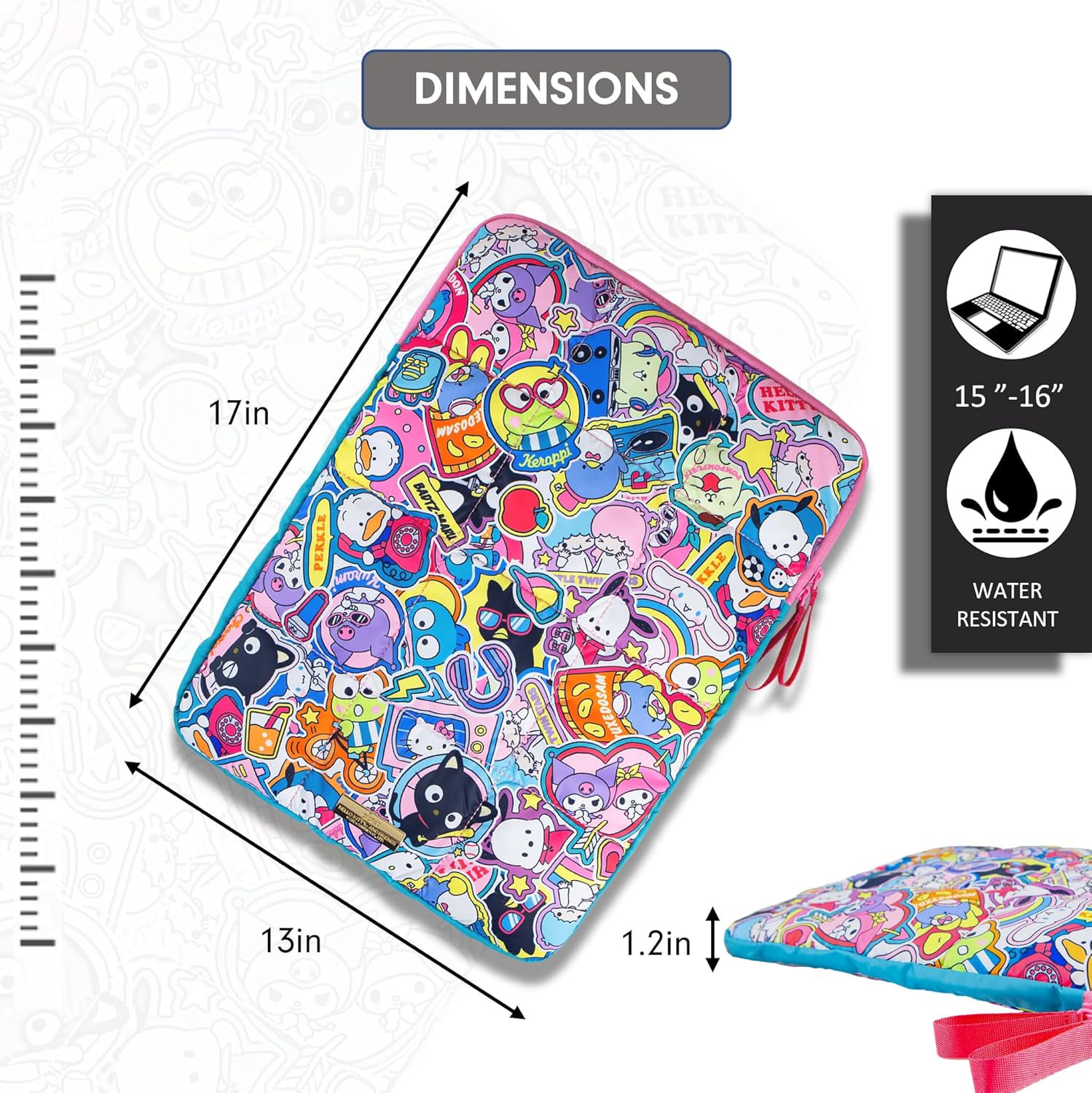Sonix x Sanrio | Puffy Laptop Sleeve | 15-16 Inch, Quilted Pillow Puffer Laptop Carrying Case, Computer Sleeve | Hello Kitty & Friends Stickers - Image 4