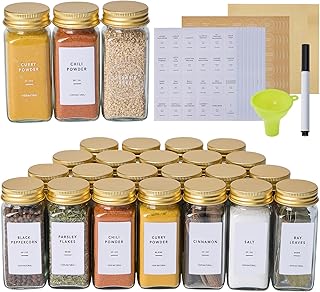 24 Pcs Glass Spice Jars with 576 Labels, 4oz Empty Square Spice Containe...