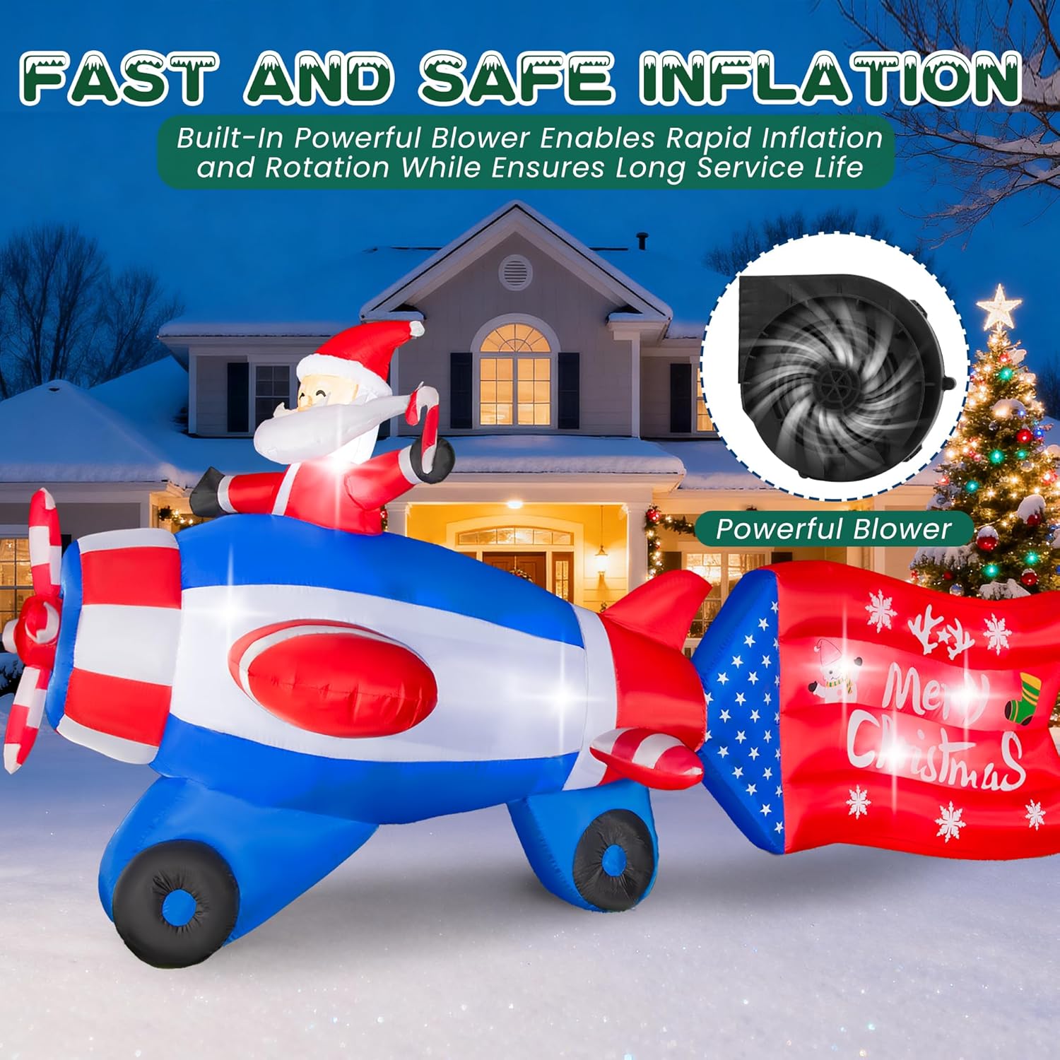 11FT Christmas Inflatables Outdoor Decorations, Santa Claus on Animated Helicopter, Blow Up Yard Decorations with Built-in LED Lights for Xmas Holiday Decor Garden Lawn Patio Lawn - Image 6