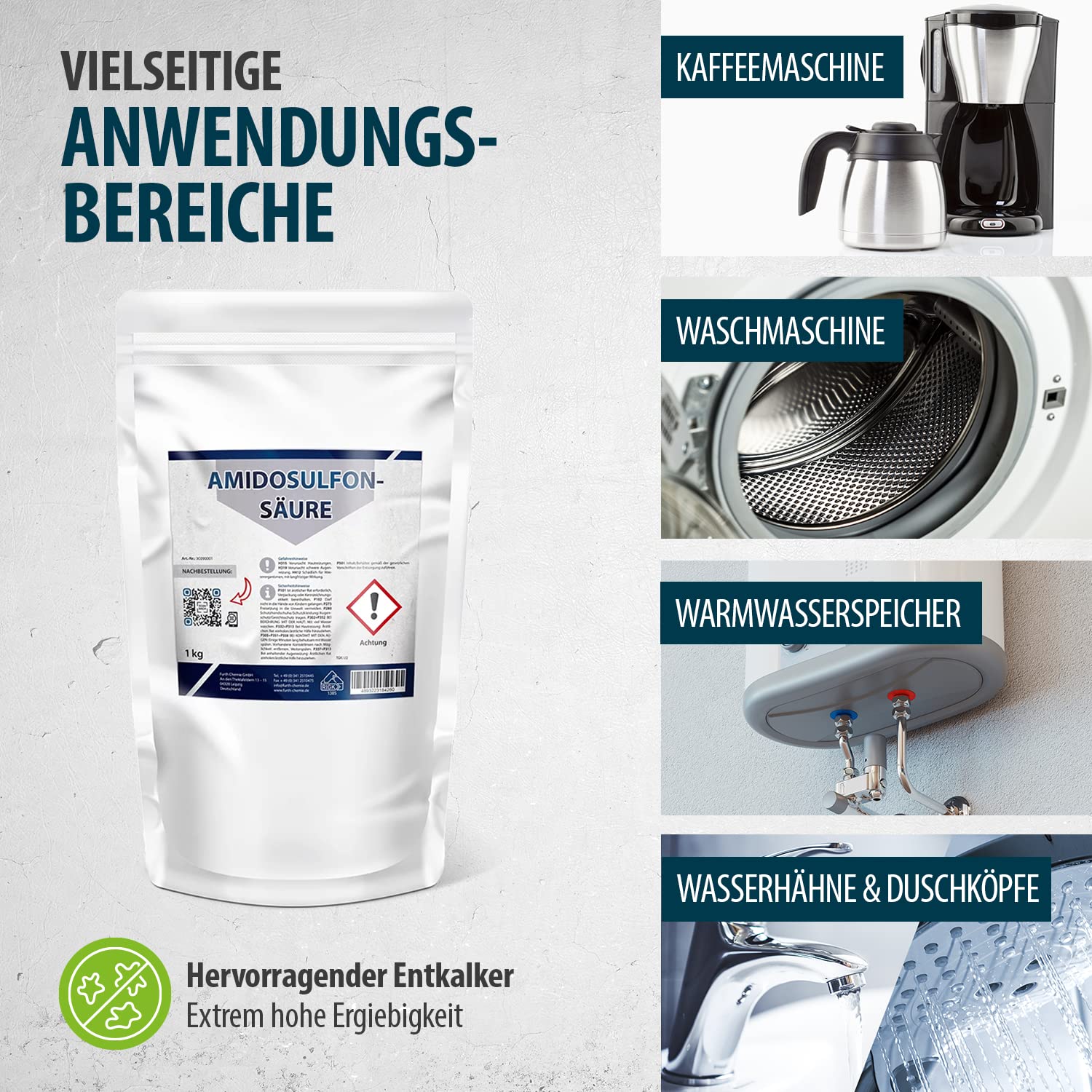 Amidosulfonsäure, Pulver (>99,8%) 25 Kg | Entkalker für Kaffee- und Waschmaschinen, Wasserkocher, Vollautomaten