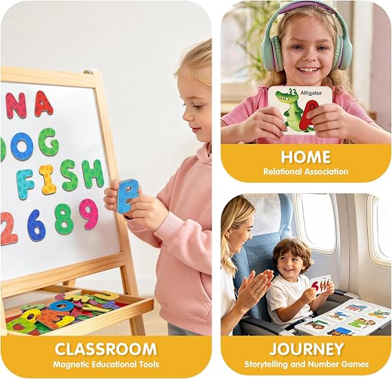 Magnetic Numbers and Alphabets Flash Cards Set - ABC Letters and Numbers Animal Pattern Board Matching Puzzle Games for Group Play, Montessori Educational Toys for Preschool Kids Age 3 4 5 Years
