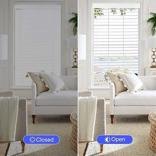 Miniatura 4 de Allesin Persianas de madera sintética de 2 pulgadas de ancho x 60 pulgadas de alto, diseño sin cordón, persianas horizontales fáciles de instalar y