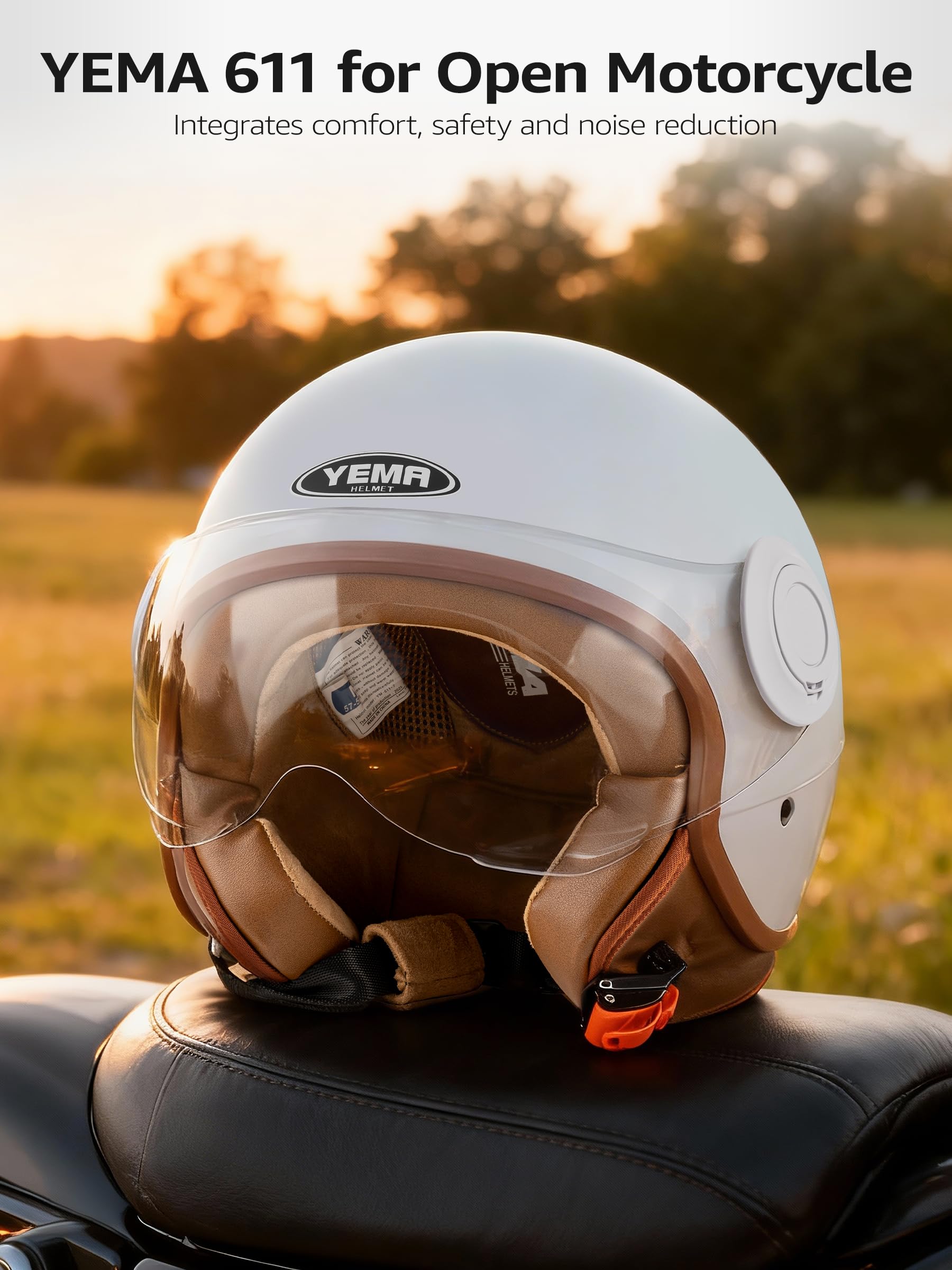 YEMA Helmet Jethelm DW-631 Moped Scooter ECE 3/4 Halbhelm für Herren Damen