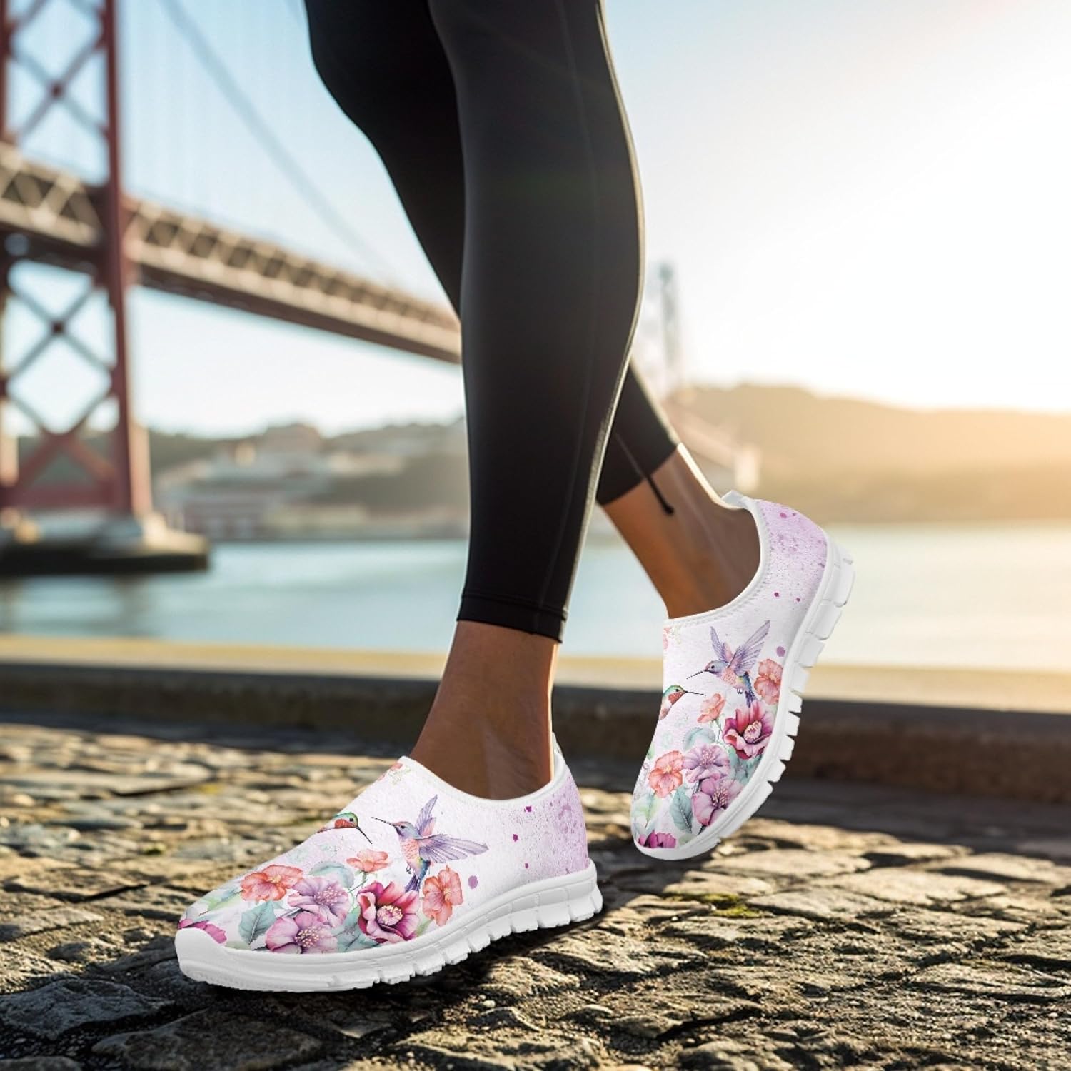 Hummingbird Floral Print Lightweight Walking Shoes for Women Mesh Casual Sneakers Size 5-10.5 - Image 6