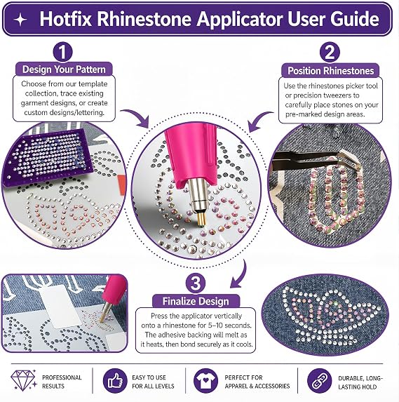 Hotfix Rhinestones Applicator DIY Kit Set 4500 Pcs Crystals and 19 Patterns