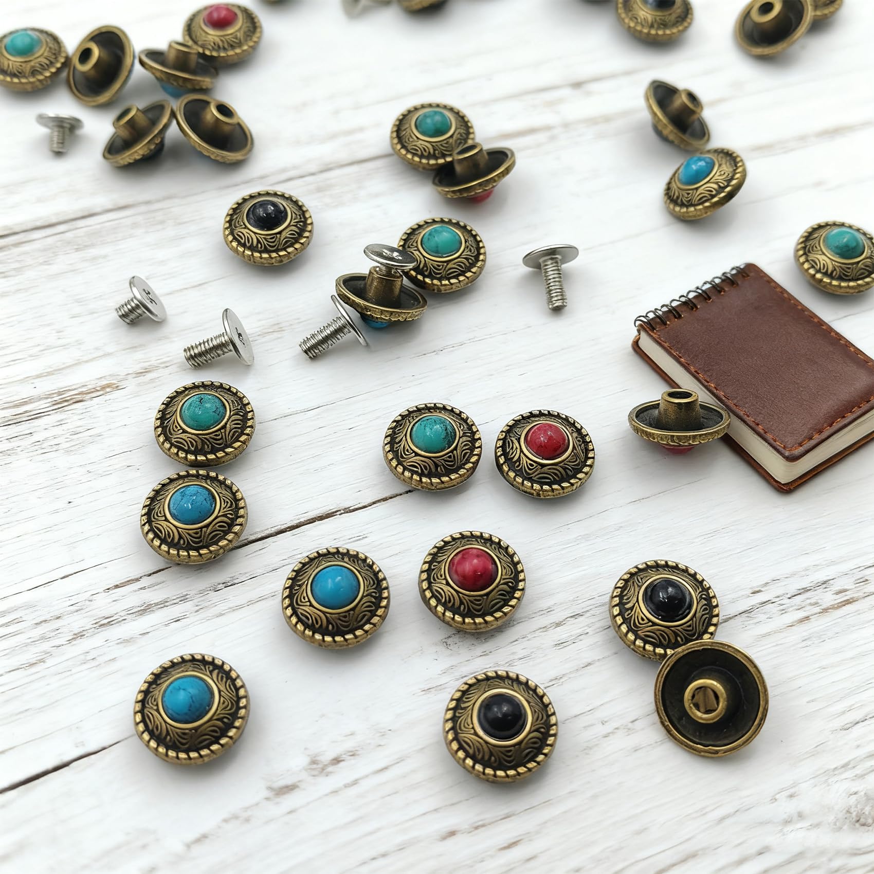 Mingchen 40 sztuk retro imitacja turkus duże oko rzeźba dekoracyjne Concho guziki metalowe odlewy conchos wkręcane nity bagaż DIY akcesoria skórzane