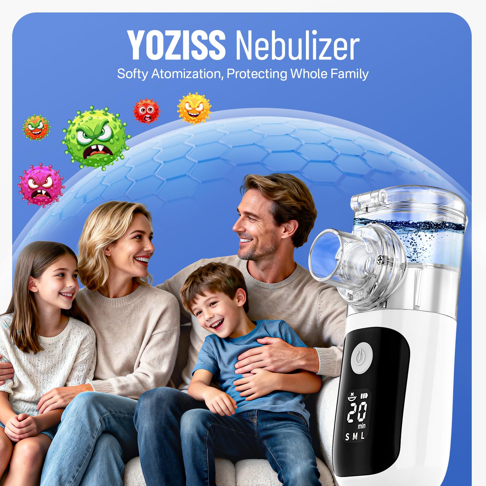 aerosol portatile silenzioso, Ultrasuoni macchina aerosol adulti e Bambini con 2 Maschere e Boccaglio, Aerosol Bambini Portatile per Viaggi e Uso Domestico