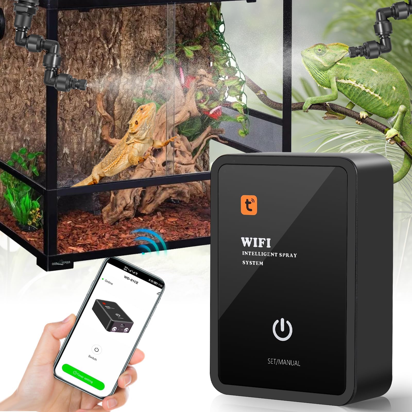 Brumisateur Terrarium, Glovios Humidificateur Terrarium avec Arroseur de Brouillard Réglables