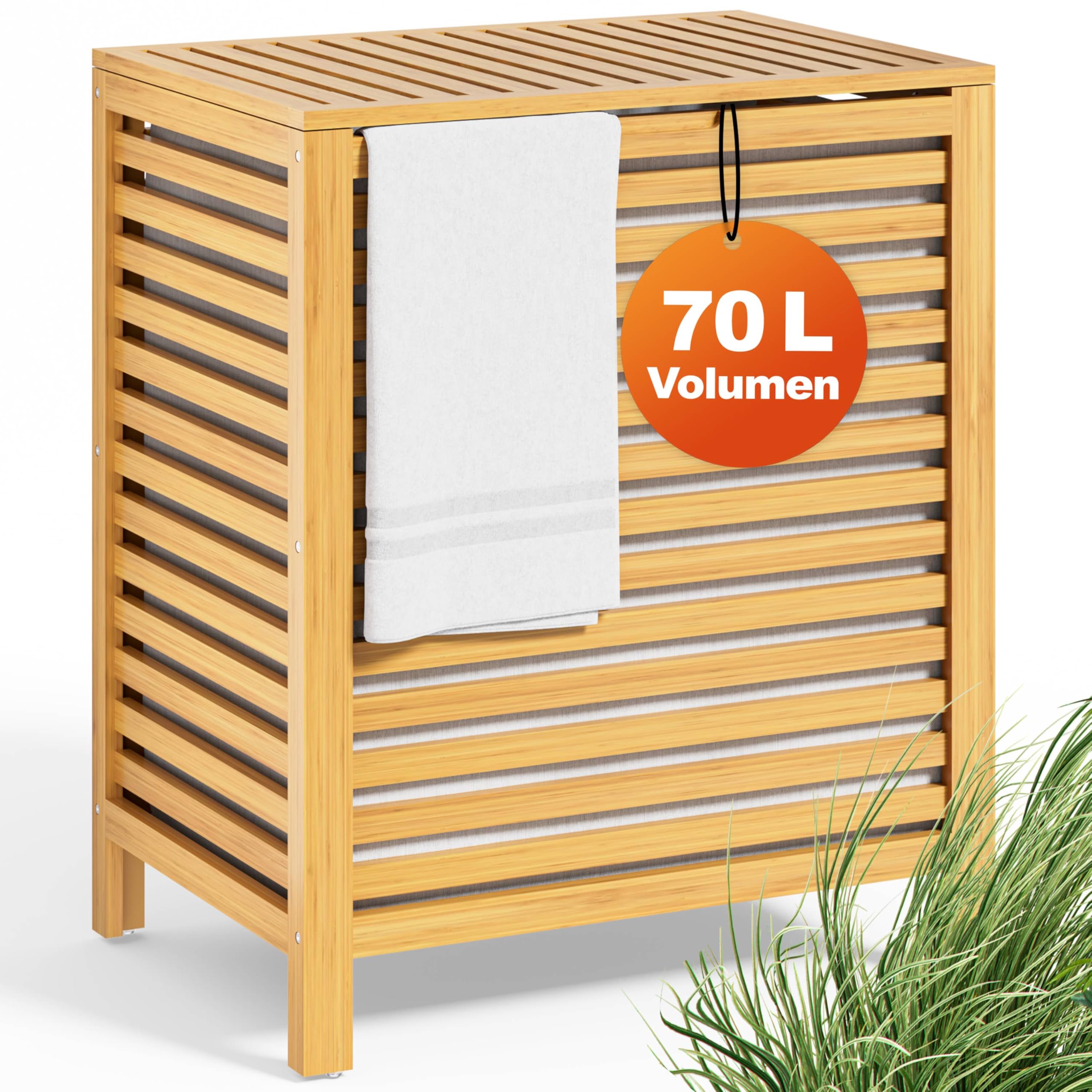 CASARIA® Wäschekorb mit Deckel Bambus Holz 70L Groß Wäschesammler Wäschesack Herausnehmbar Baumwolle 62x51x36cm Schmal Wäschebox Wäschetonne Badzimmer