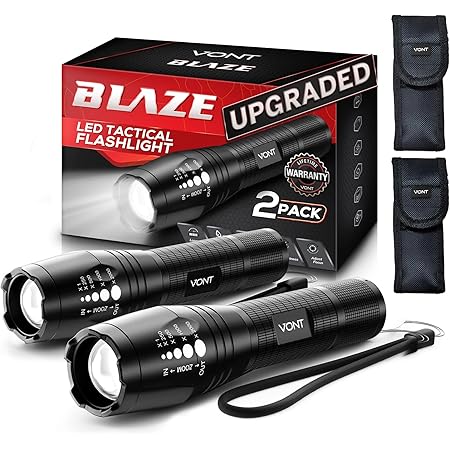 Vont LED Tactical Flashlight, [2 Pack] 2X Longer Battery Life, 5 Modes, High Lumen, Adjustable, Zoomable,Waterproof, Lightweight,Bright Flashlights/Flash Light Gear/Accessories/Supplies for Camping