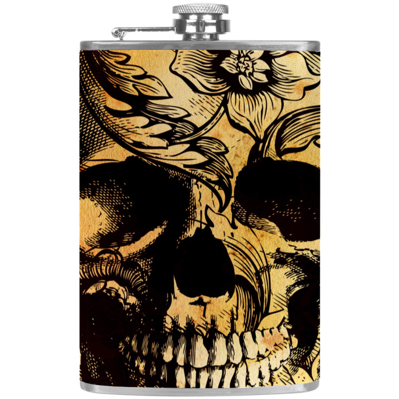 Flasque à whisky cadeau pour buveurs fiole en cuir esthétique de tatouage et fleurs