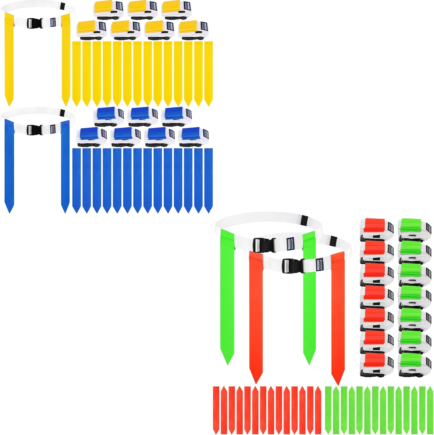 Flag Football Belts with Yellow, Blue, Green, and Orange Flags for 28 Player Team Training Bundle