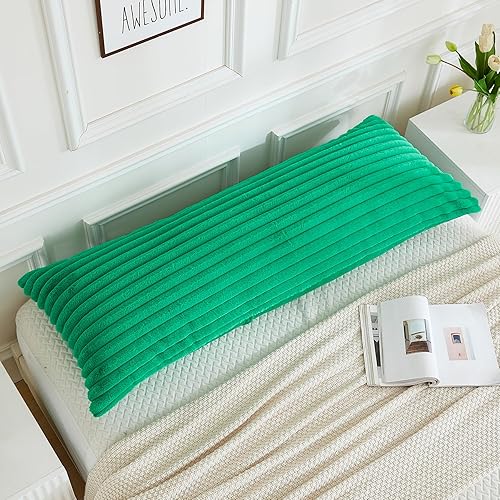 Miniatura 3 de JAUXIO Funda de almohada de cuerpo esponjoso de piel sintética de lujo, a rayas, de felpa, decorativa, para Navidad, ultra suave y acogedora, cierre