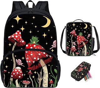 Mushroom Backpack For School Star Backpack Y2k With Lunch Box Pen Case 3 In 1, Laptop Backpack For Elementary School, Middle School, High School, College Fits 15.6 Inch Notebook