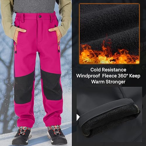 Miniatura 4 de Pantalón de esquí y nieve resistente al agua y al viento, con forro polar para niño y jóvenes, con protector suave y cintura extensible, pantalón